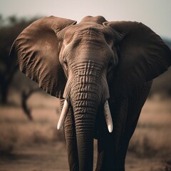 Fototapeta na wymiar AI generated illustration of an African elephant ttravelling through a lush green grassy field