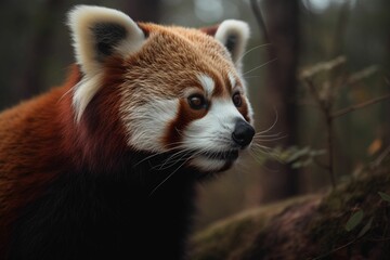 AI generated illustration of a cute red panda in a wooded area