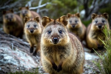 Obraz premium AI-generated illustration of a quokka family looking at the camera.