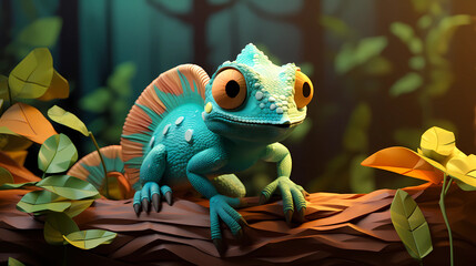 Chameleon 3D cute simple background