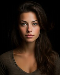 Fototapeta premium a beautiful young woman with long brown hair and green eyes