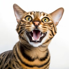 Obraz premium a bengal cat with its mouth open on a white background