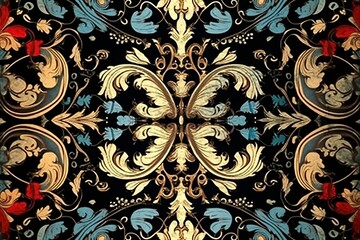 a black and gold floral pattern on a black background