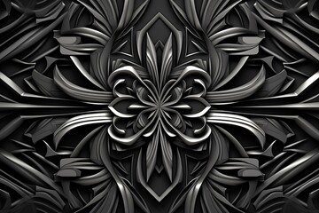a black and white background with an ornate design