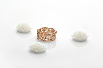 Elegant jewelry set. Jewellery set with gemstones. Jewelry accessories collage. Product still life concept. Ring, necklace and earrings.