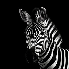Portrait of a zebra against a black background, Ai-generated.