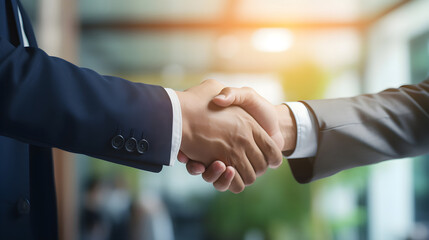 Partnership. senior business people shaking hand after business job interview at office building, negotiation, investor, success, partnership, teamwork, financial, connection concept, Generative AI