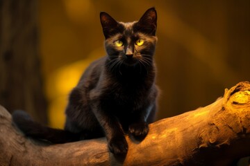 Obraz premium a black cat sitting on top of a tree branch