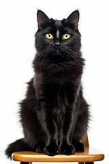 a black cat sitting on top of a wooden chair