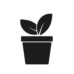 Icono de maceta con una planta sobre un fondo blanco liso y aislado. Vista de frente y de cerca. Copy space