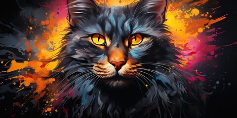 AI Generated. AI Generative. Water color painting drawing sketching of a cat face portrait. Graphic canvas art mammal decoration background. Graphic Art