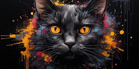 AI Generated. AI Generative. Water color painting drawing sketching of a cat face portrait. Graphic canvas art mammal decoration background. Graphic Art