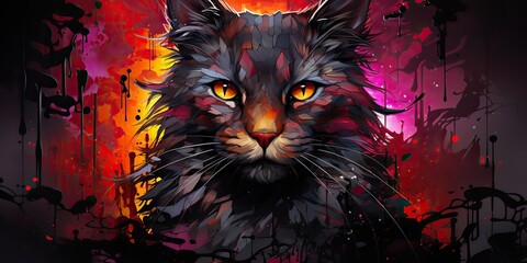 AI Generated. AI Generative. Water color painting drawing sketching of a cat face portrait. Graphic canvas art mammal decoration background. Graphic Art