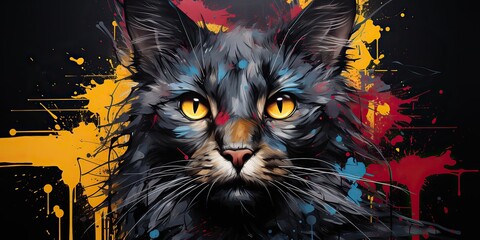 AI Generated. AI Generative. Water color painting drawing sketching of a cat face portrait. Graphic canvas art mammal decoration background. Can be used for cozy home poster