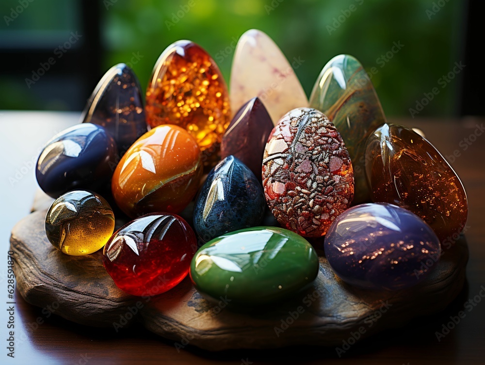 Poster ai generated illustration of an array of multicolored gemstones