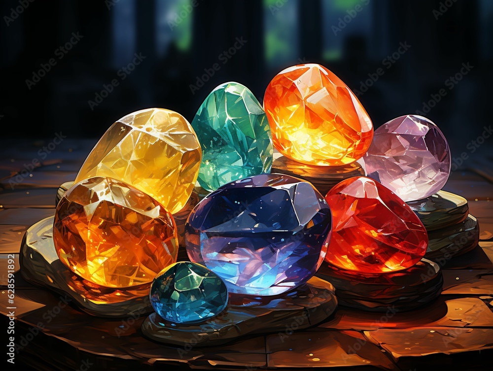 Poster ai generated illustration of an array of multicolored gemstones