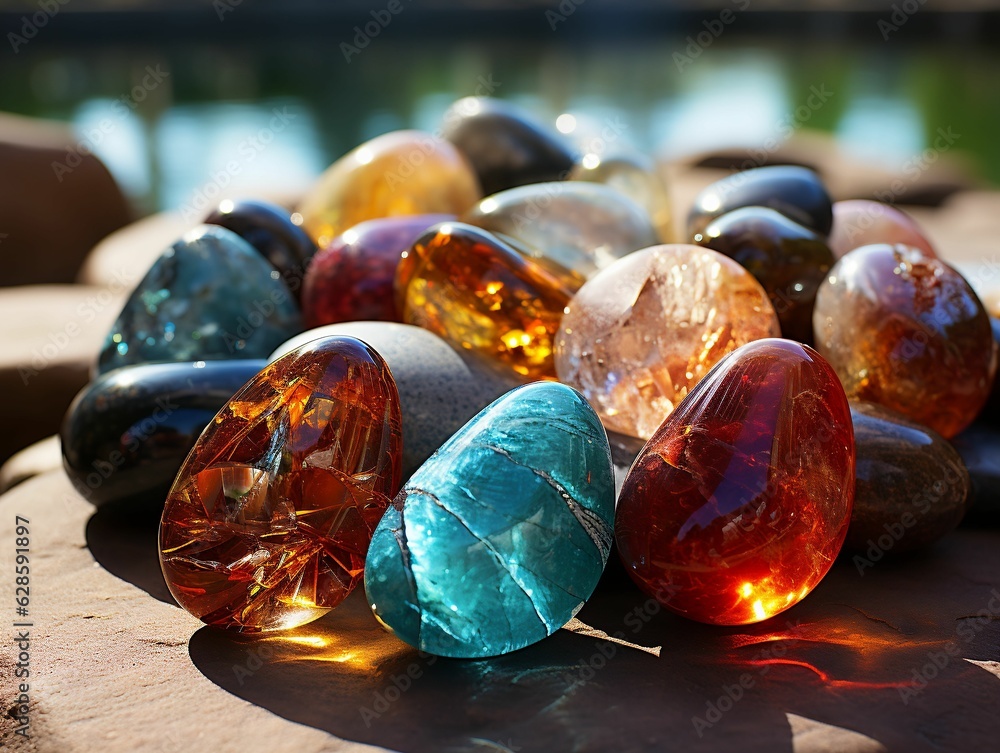 Poster ai generated illustration of an array of multicolored gemstones