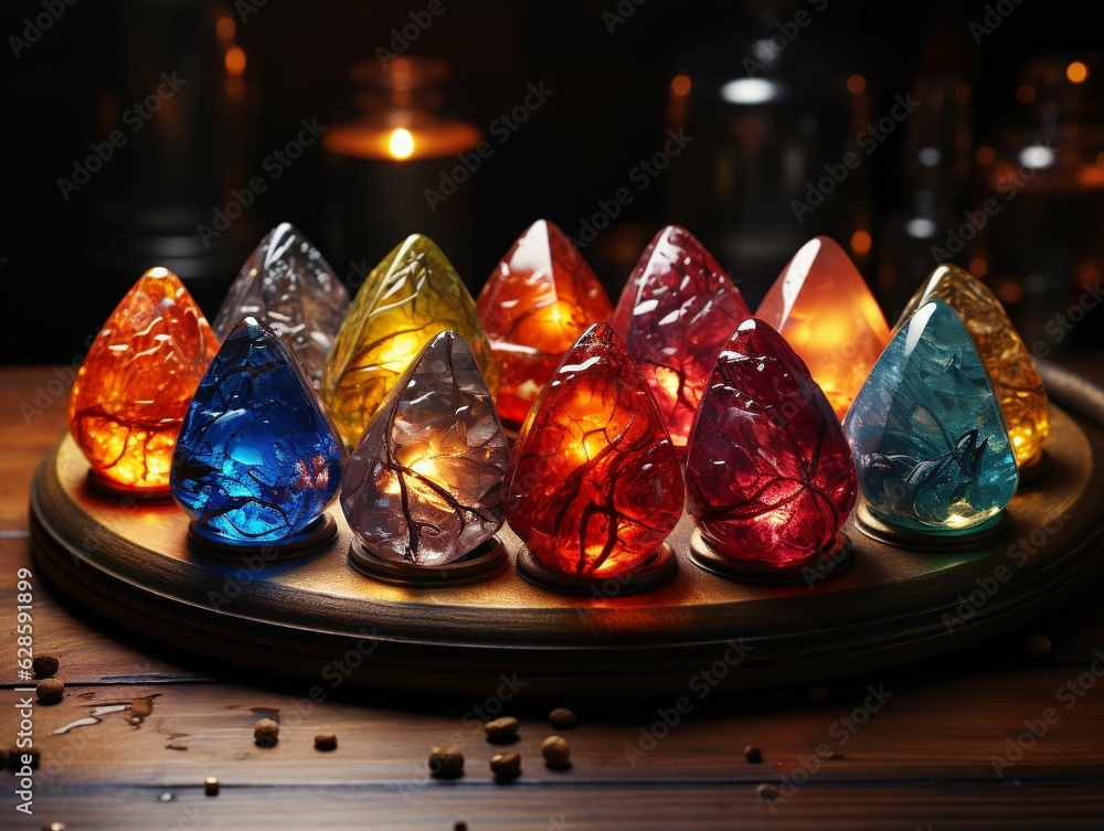 Poster ai generated illustration of an array of multicolored gemstones
