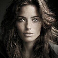 Naklejka premium Portrait of a beautiful Caucasian woman looking at the camera. AI-generated.