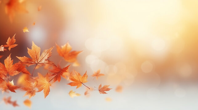 Colorful autumn leaves gently falling in the breeze, autumn banner, autumn background Generative AI