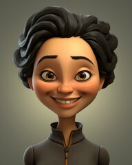 a cartoon woman with black hair and brown eyes