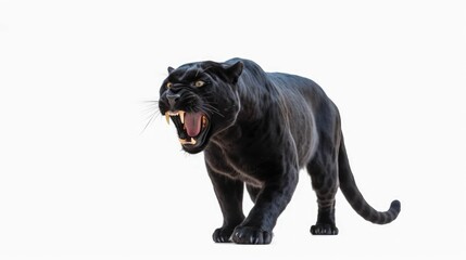 AI-generated illustration of a roaring black panther isolated on a white background.