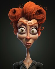 a cartoon woman with red hair and big eyes