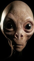 AI-generated illustration of an alien with pale brown skin and big eyes.