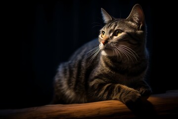 a cat is sitting on a log in the dark - Powered by Adobe