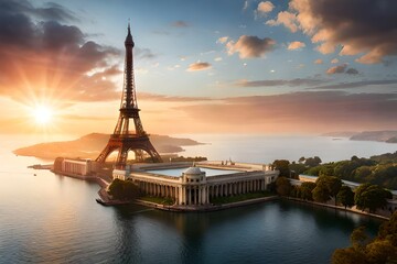 eiffel tower at sunset generated by AI