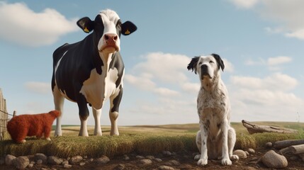 dog and cow big agrey characters.Generative AI