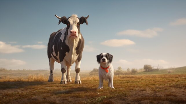 dog and cow big agrey characters.Generative AI