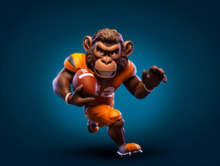 A Cute 3D Baboon Playing American Football on a Solid Color Background | Generative AI