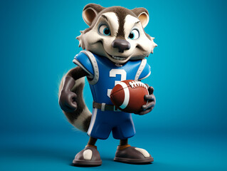 A Cute 3D Badger Playing American Football on a Solid Color Background | Generative AI