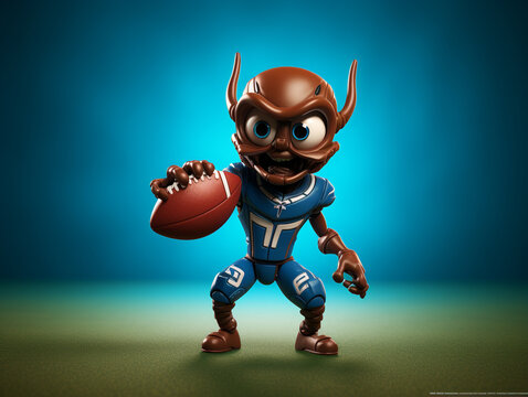 A Cute 3D Ant Playing American Football on a Solid Color Background | Generative AI