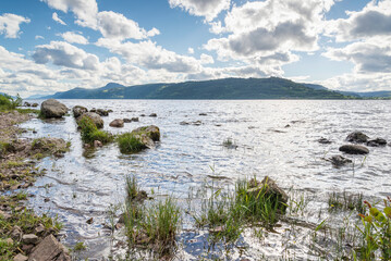 Fototapeta na wymiar nature sceneries around the Lochness Lake during a cloudy springtime day, Scotland