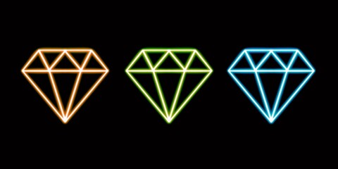 neon brilliant diamond symbol glowing desktop icon, neon sticker, neon figure, glowing figure, neon geometrical figures 