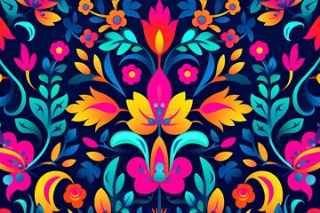a colorful floral pattern on a black background