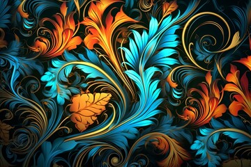a colorful floral pattern on a black background