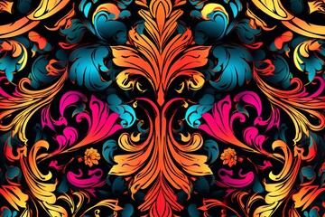 a colorful floral pattern on a black background