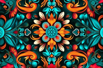 Fototapeta na wymiar a colorful floral pattern on a black background