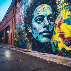 a colorful mural of a woman on the side of a building