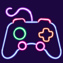 neon joystick glowing desktop icon, game remote neon sticker, gamer neon figure, glowing figure, neon geometrical figures 