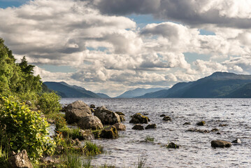 Fototapeta premium nature sceneries around the Lochness Lake during a cloudy springtime day, Scotland