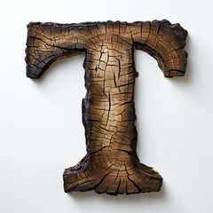 T LETTER | made of old oak | with white background