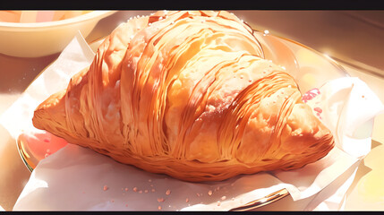 freshly baked croissant anime style