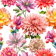Seamless pattern with hand drawn flowers. Floral illustration. - 628598460