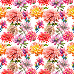 Seamless pattern with hand drawn flowers. Floral illustration. - 628598488