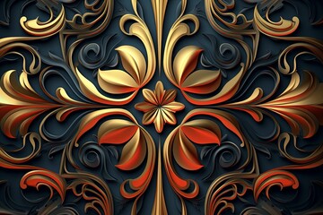 a gold and black background with an ornate design