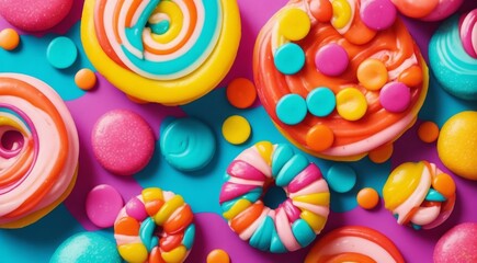 Fototapeta na wymiar delicious sweets on sweet background, sweets on abstract colored background, sweets and cookies